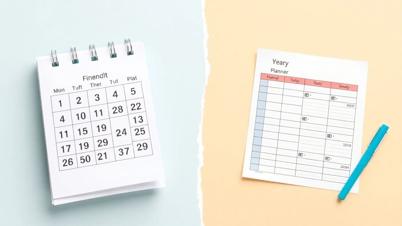 Two planners on pastel backgrounds with pen