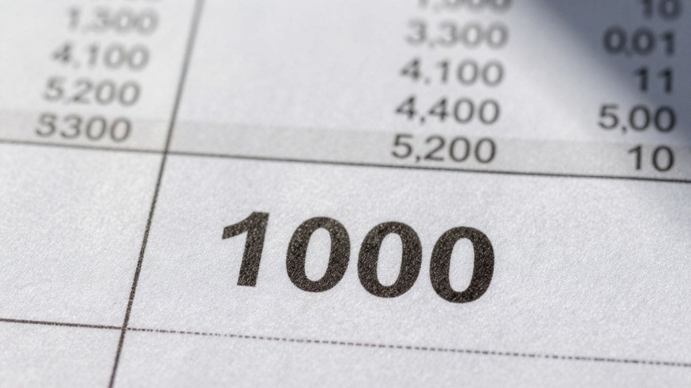 Close-up of number 1000 on a financial document
